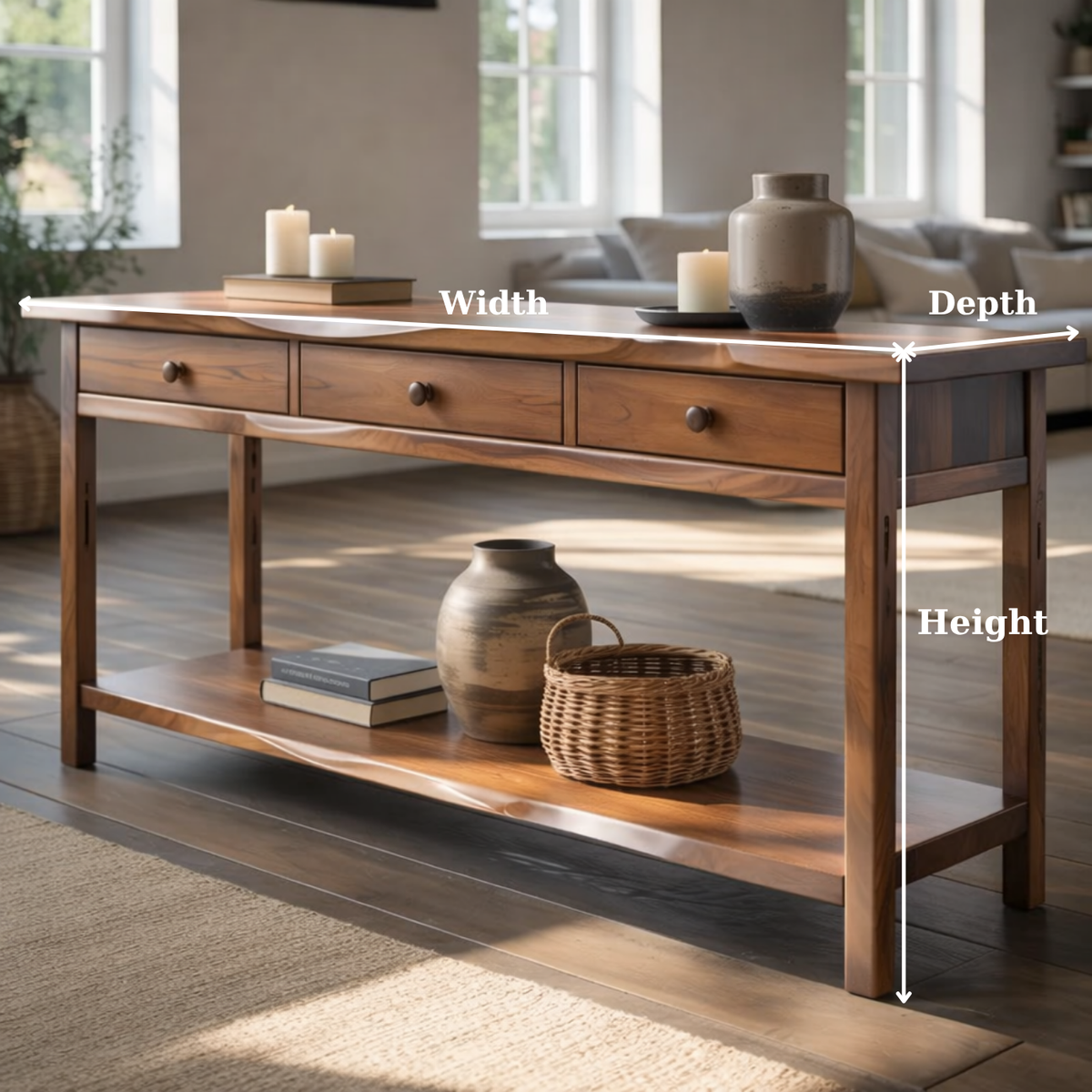 Solid Wood Console Table with 3 Drawers & Lower Shelf - view 7 of 9