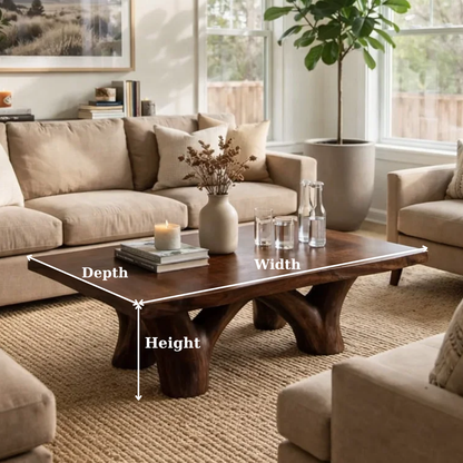 Solid Wood Rustic Coffee Table with Sculpted Base – Live Edge Living Room Coffee Table - view 6 of 9