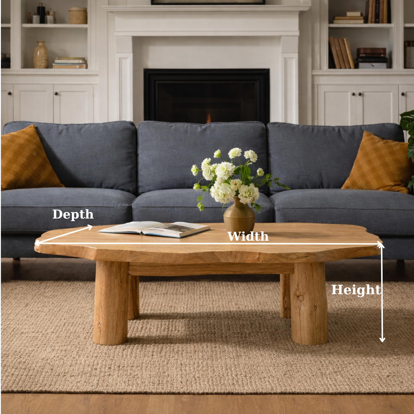 Solid Wood Round Coffee Table with Chunky Legs – Rustic Natural Wood Living Room Table - view 6 of 9
