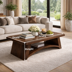Solid Wood Coffee Table with Sculpted Base and Open Shelf – Rustic Modern Living Room Table - view 6 of 9