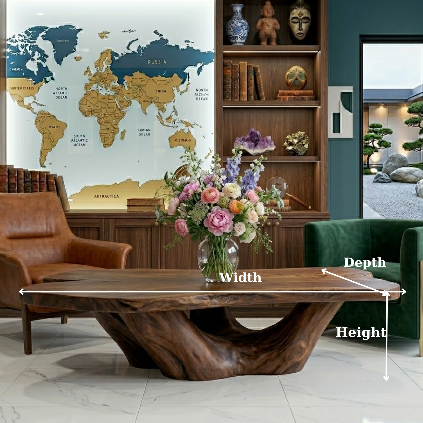 Solid Wood Live Edge Coffee Table with Sculptural Base – Rustic Organic Living Room Table - view 5 of 8