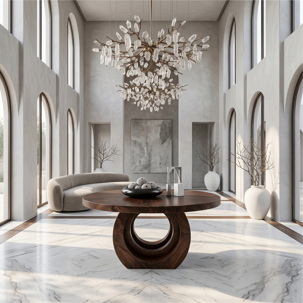 Contemporary Round Foyer Table With Sculptural Open Ring Base For Entryway And Hallway - view 1 of 8
