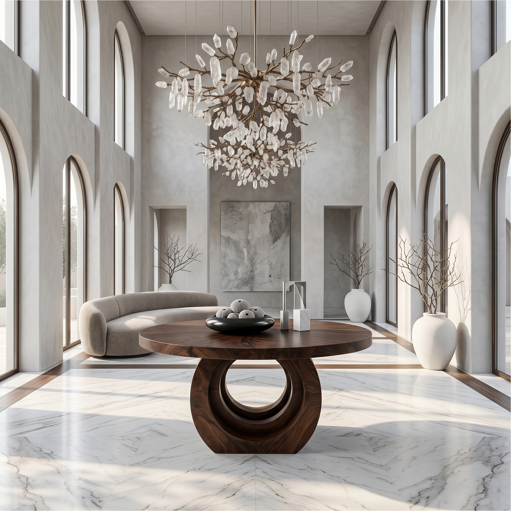 Contemporary Round Foyer Table With Sculptural Open Ring Base For Entryway And Hallway - view 1 of 8