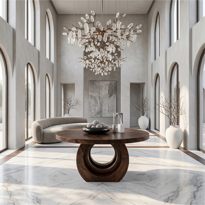 Contemporary Round Foyer Table With Sculptural Open Ring Base For Entryway And Hallway - view 1 of 8