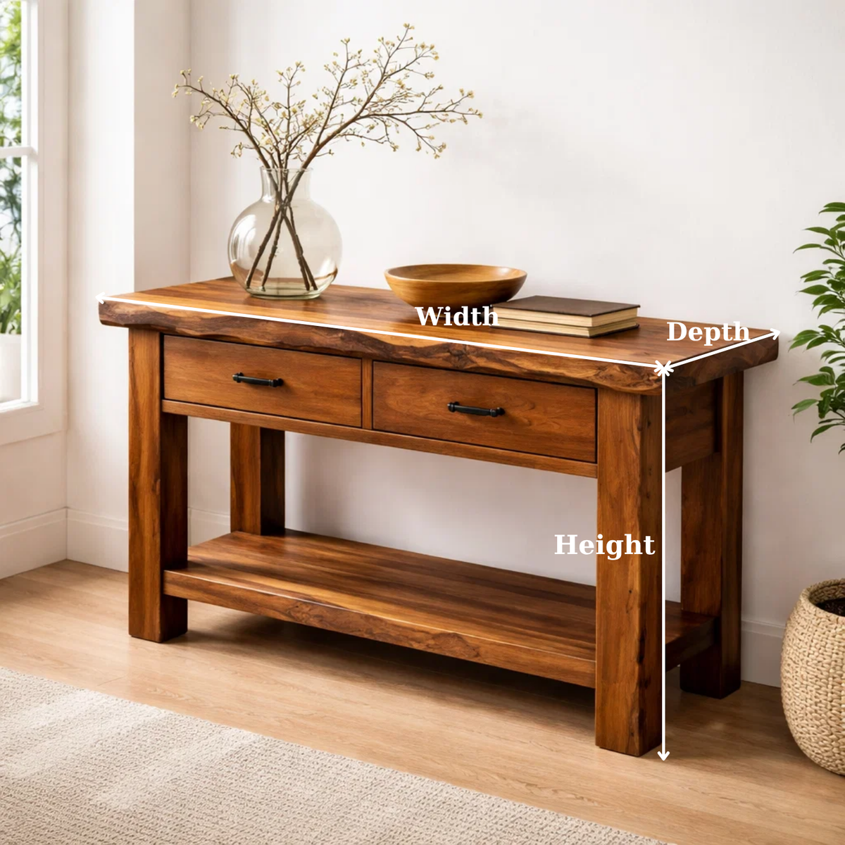 Solid Wood Console Table with Drawers and Shelf - view 6 of 9