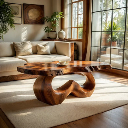 Live Edge Natural Wood Coffee Table with Sculpted Open-Form Base - view 1 of 7