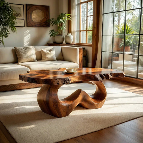 Live Edge Natural Wood Coffee Table with Sculpted Open-Form Base - view 1 of 7