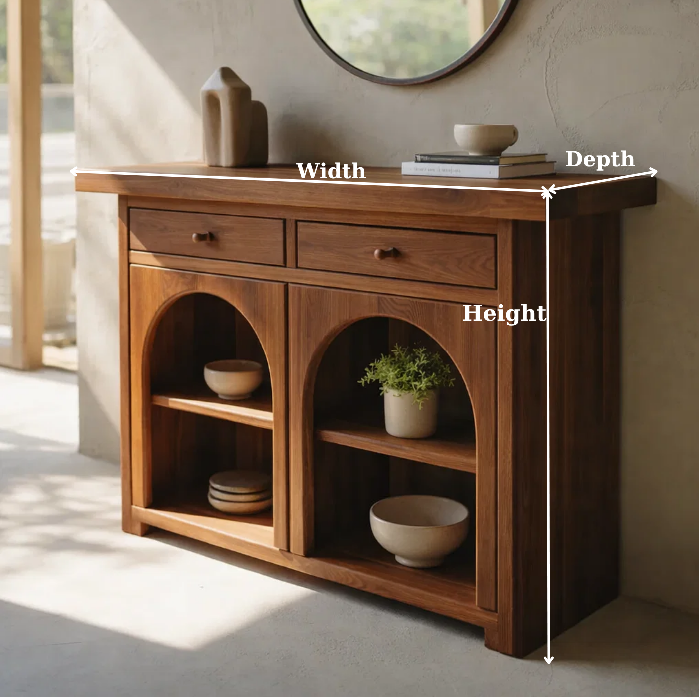 Solid Wood Console Cabinet with Arched Shelves – Modern Entryway Storage Console - view 5 of 8