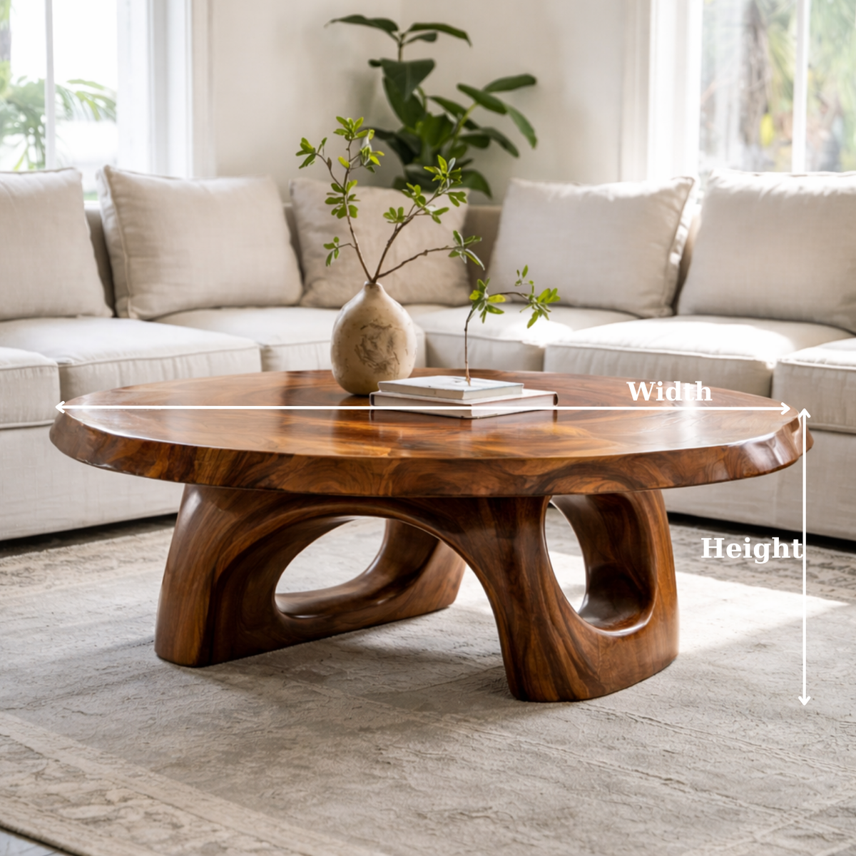 Solid Wood Sculptural Coffee Table – Round Organic Wooden Coffee Table - view 6 of 9
