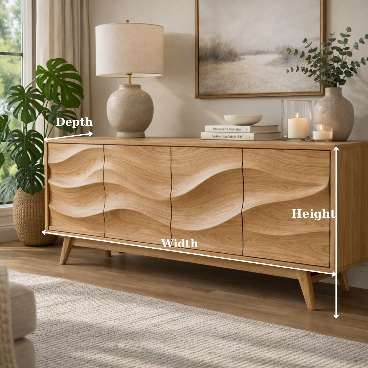 Solid Wood Console Table with Sculptural Wave Front for Modern Living Space - view 6 of 9