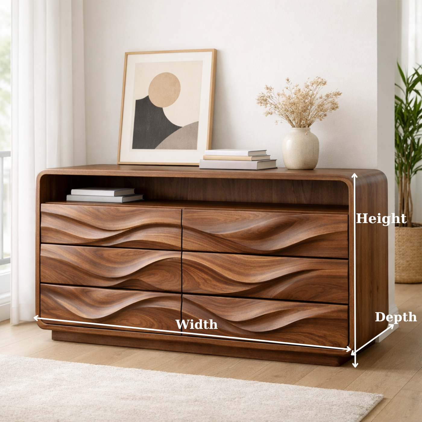 Solid Wood Console Table with Drawer Storage and Sculptural Wave Front Design - view 6 of 9