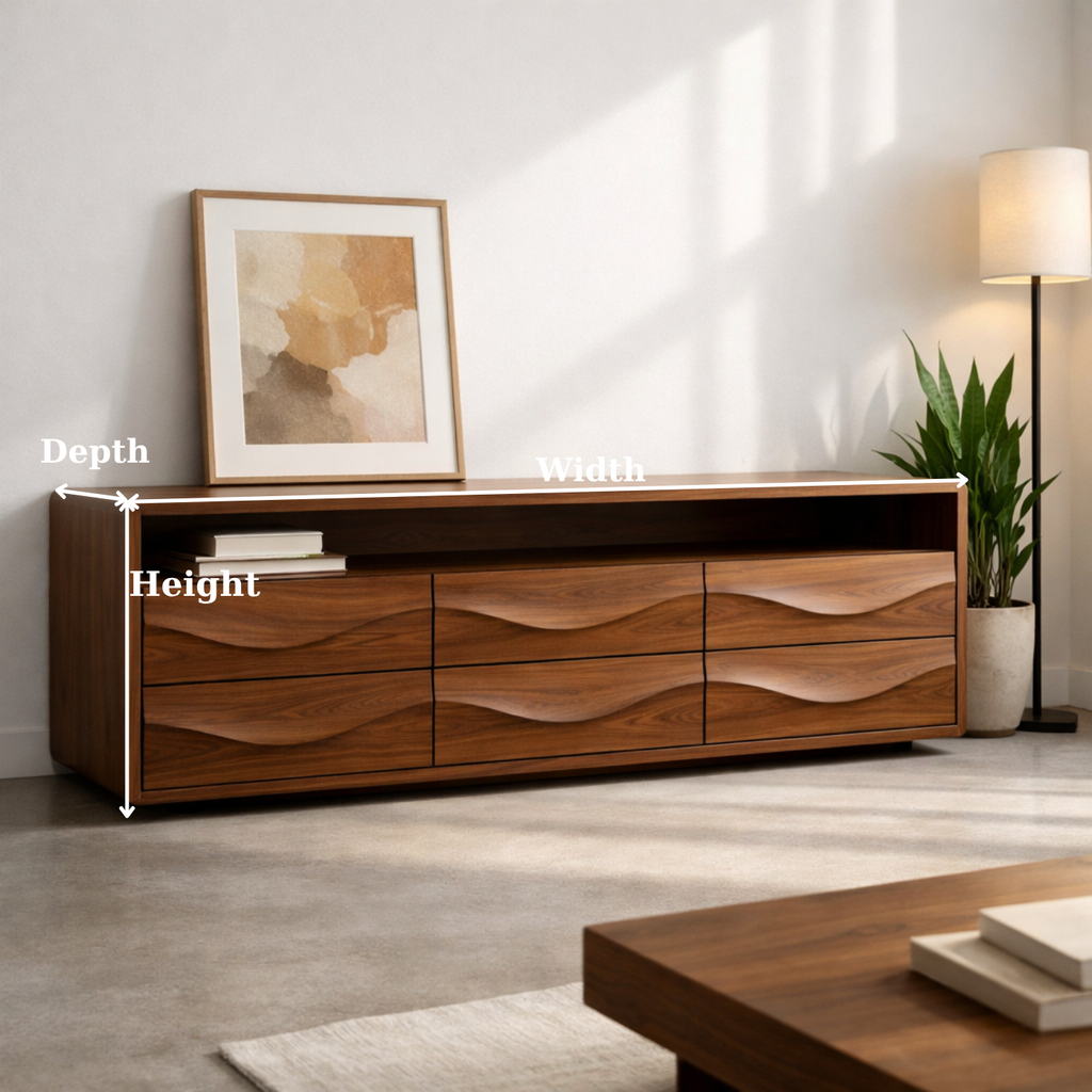 Solid Wood Console Table with Low Profile and Sculptural Wave Drawers - view 6 of 9