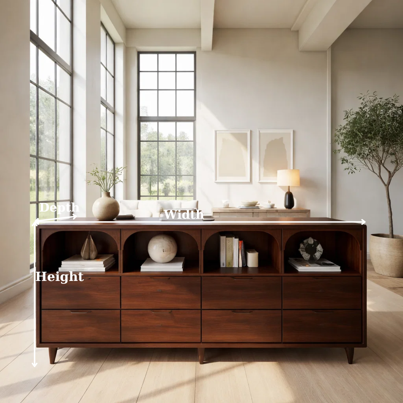 Solid Wood Console Table with Arched Open Shelves and Drawer Storage - view 2 of 8