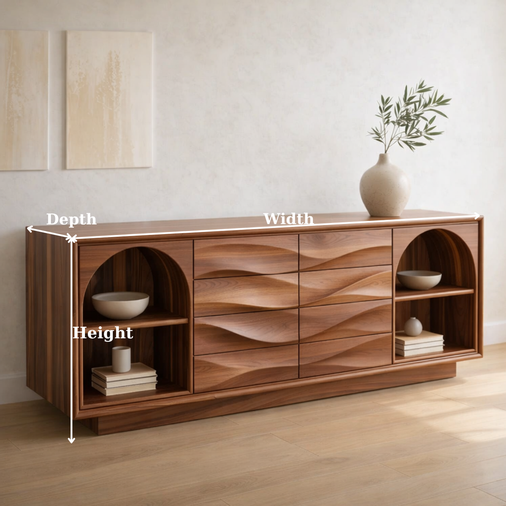 Solid Wood Console Table with Wave Drawer Front and Arched Shelf Storage for Modern Home - view 6 of 9
