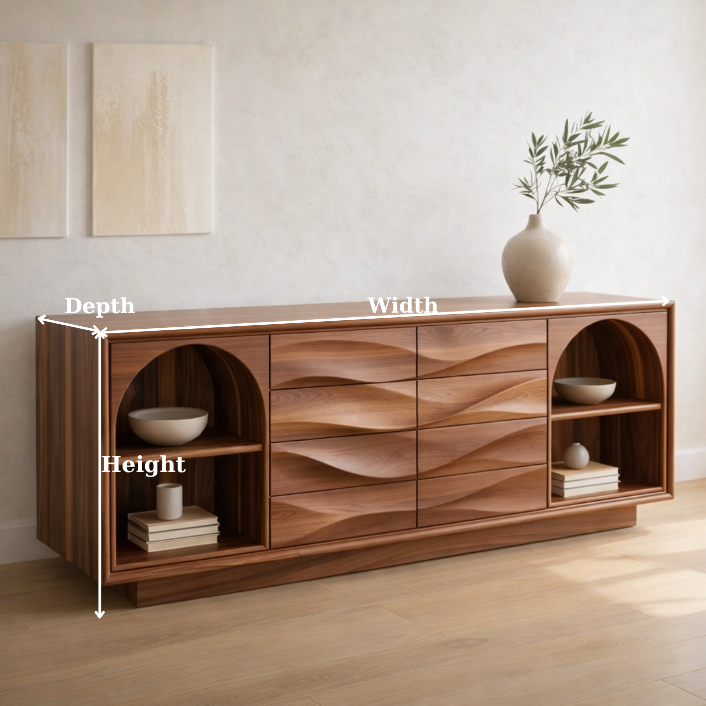 Solid Wood Console Table with Wave Drawer Front and Arched Shelf Storage for Modern Home - view 6 of 9