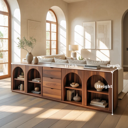 Solid Wood Console Table with Arched Shelves and Center Drawer Storage for Living Room - view 6 of 9