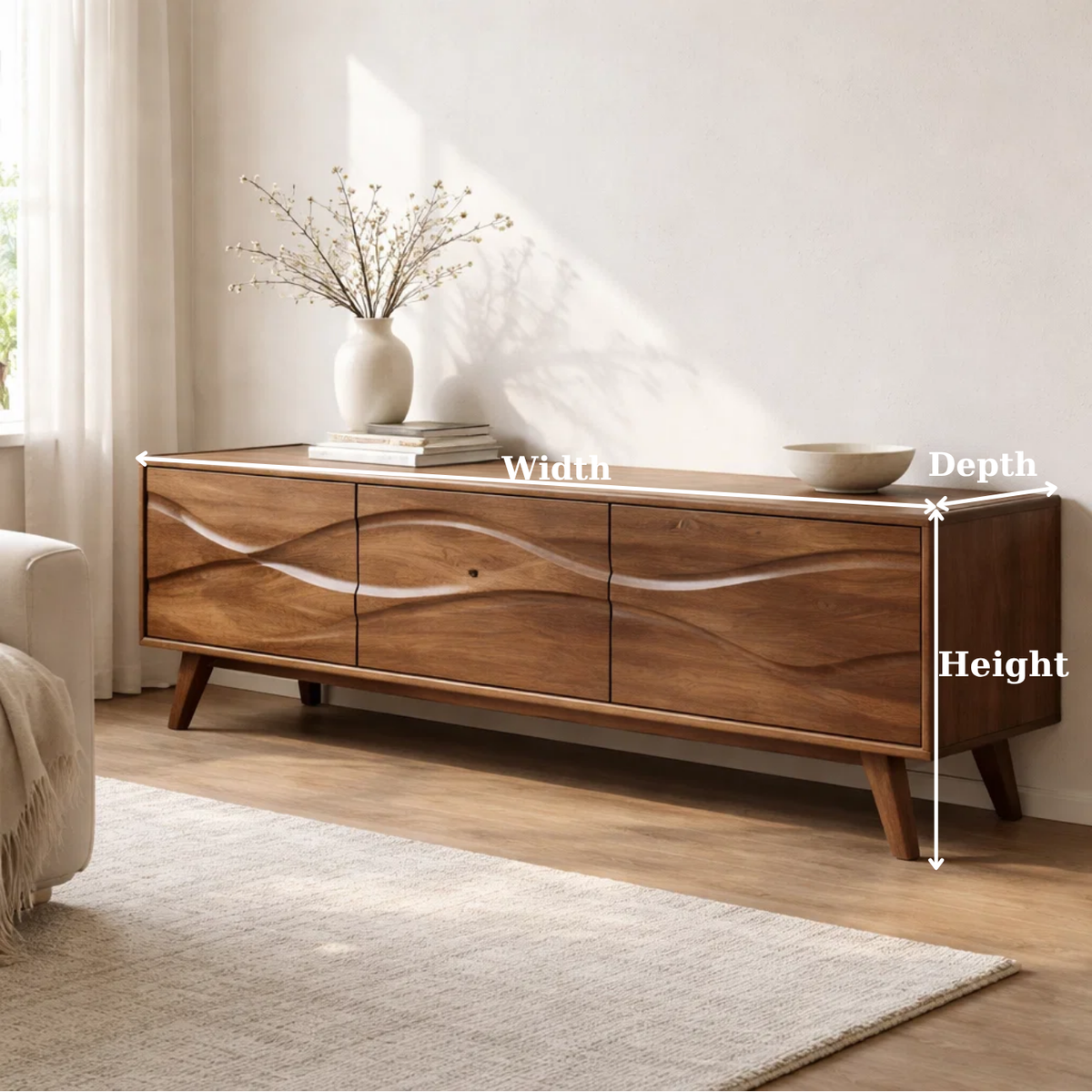 Solid Wood Console Table with Minimal Wave Carved Doors for Modern Living Room - view 6 of 9