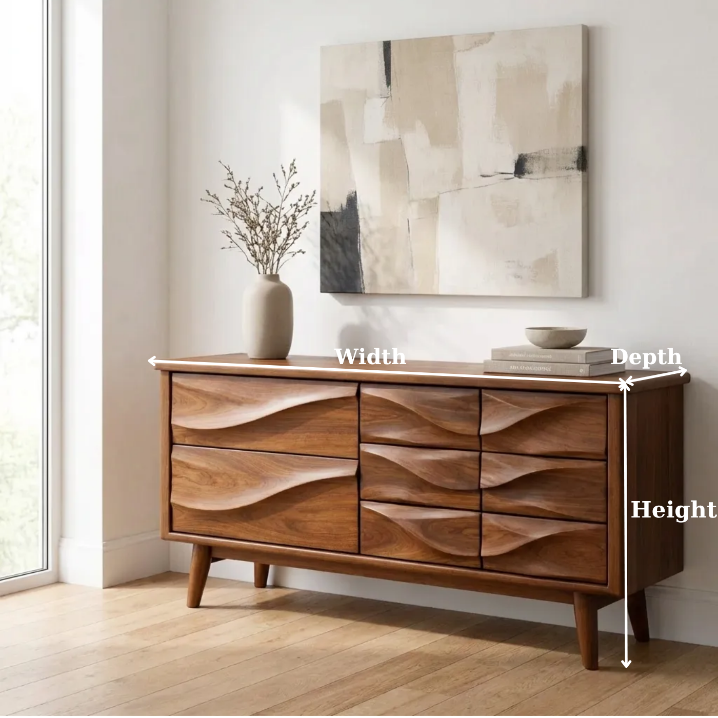Solid Wood Console Table with Multi Drawer Wave Front Design for Modern Home - view 6 of 9