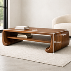 Handcrafted Solid Wood Sculptural Coffee Table with Open Shelf - view 6 of 9