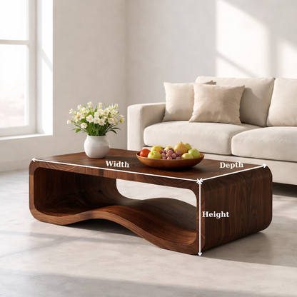 Solid Wood Sculptural Coffee Table with Open Curved Shelf - view 6 of 9