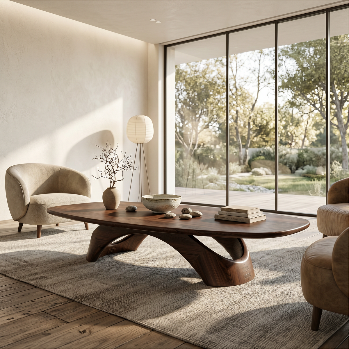 Rustic Coffee Table With Sculptural Wooden Base For Living Room - view 1 of 8