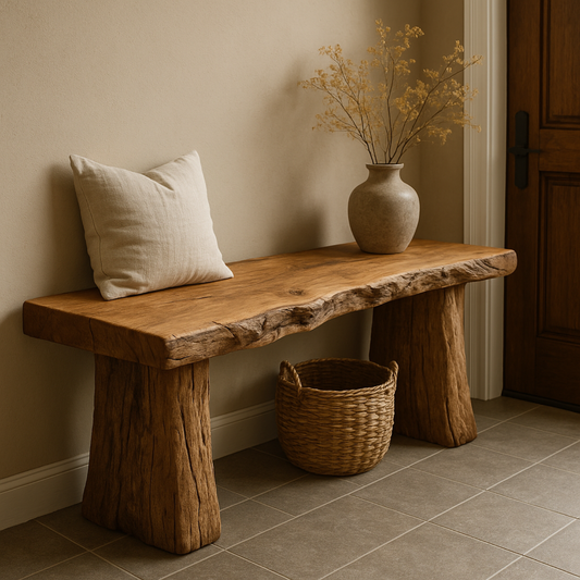 Handcrafted Solid Wood Rustic Bench – Natural Live-Edge Slab Entryway Seating - view 1 of 5