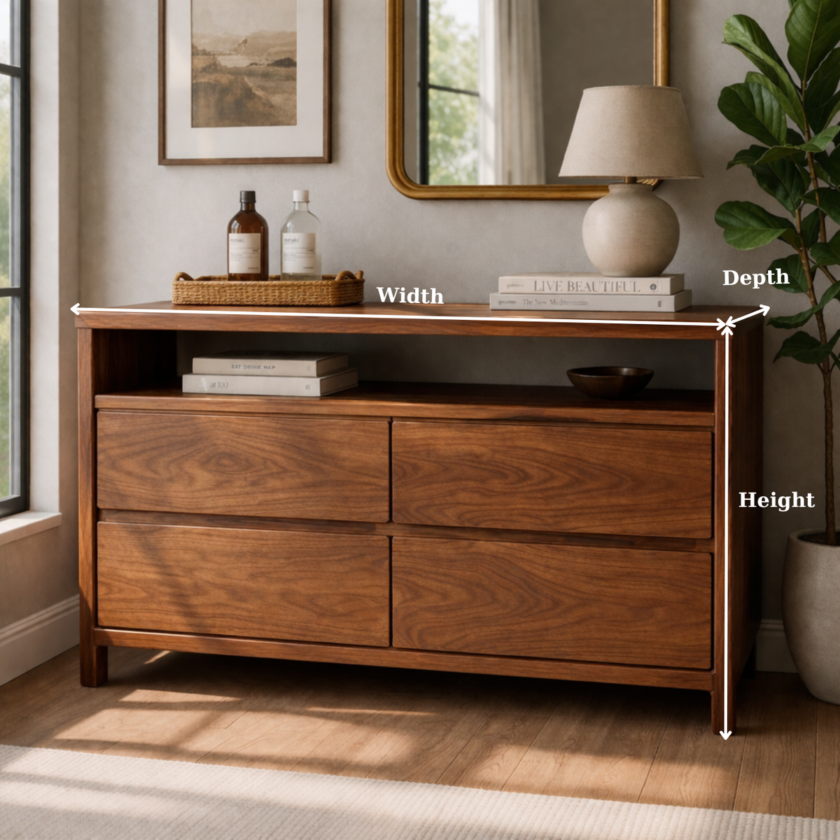 Solid Wood Console Table with Open Shelf and Drawer Storage for Modern Living Room - view 6 of 9