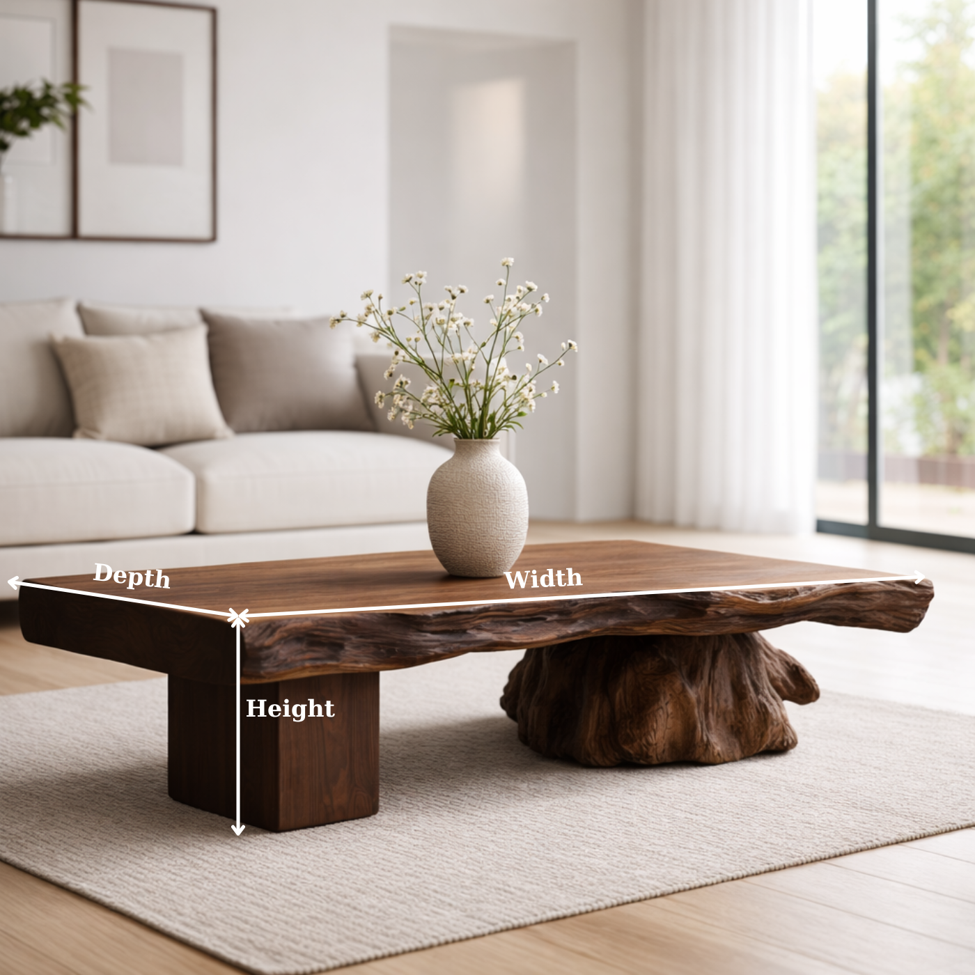 Live Edge Solid Wood Coffee Table with Sculptural Base – Handcrafted Rustic Modern Design - view 6 of 9
