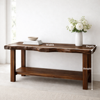 Solid Wood Console Table with Live Edge Top – Rustic Entryway & Sofa Table with Shelf - view 6 of 9