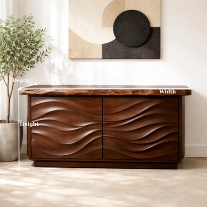 Solid Wood Console Table with Carved Wave Doors – Modern Sculptural Entryway Cabinet - view 6 of 9
