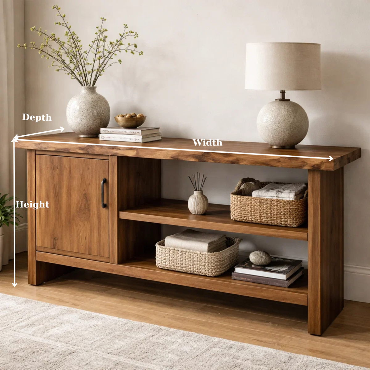 Solid Wood Console Table with Storage Shelf – Modern Entryway Cabinet with Door - view 8 of 9