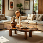 Organic Live Edge Natural Wood Coffee Table with Cylindrical Leg Base - view 1 of 7