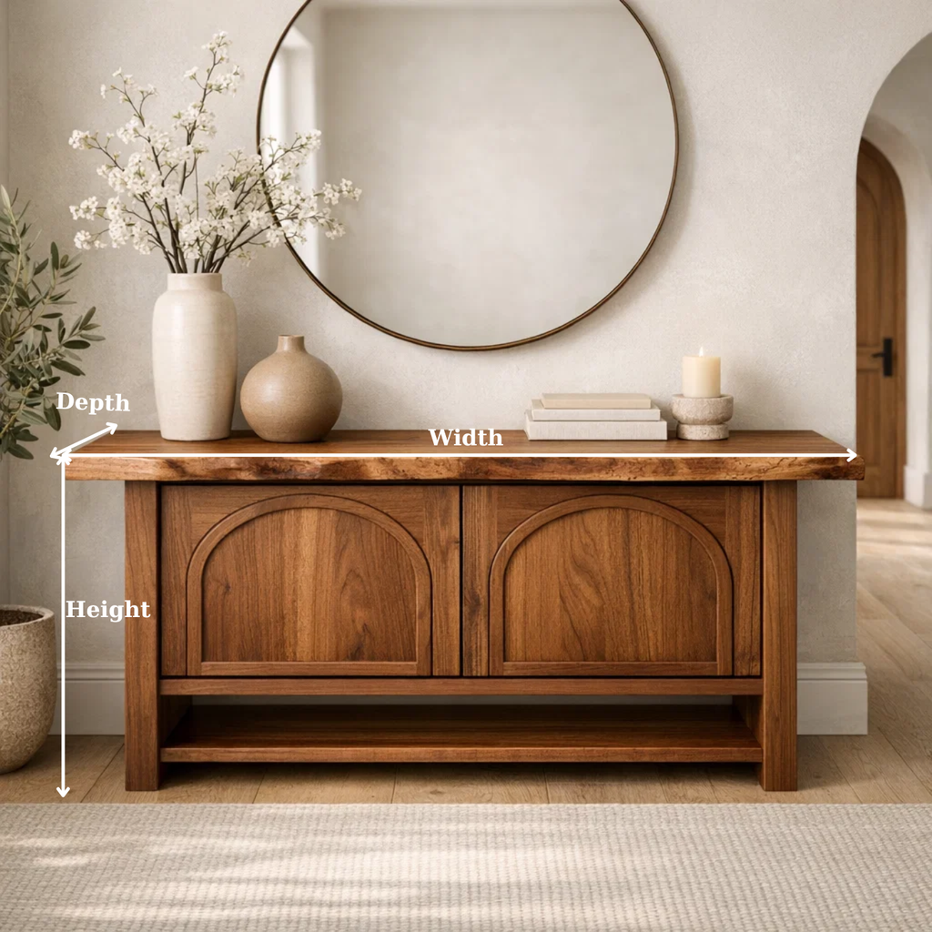 Solid Wood Console Cabinet – Rustic Entryway Storage Table with Arched Doors - view 6 of 9