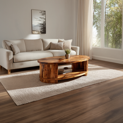 Oval Coffee Table with Curved Frame and Open Storage Shelf - view 3 of 7