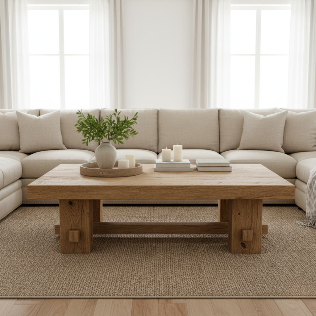 Handcrafted Solid Wood Coffee Table – Rustic Farmhouse Block Design for Living Room - view 1 of 6
