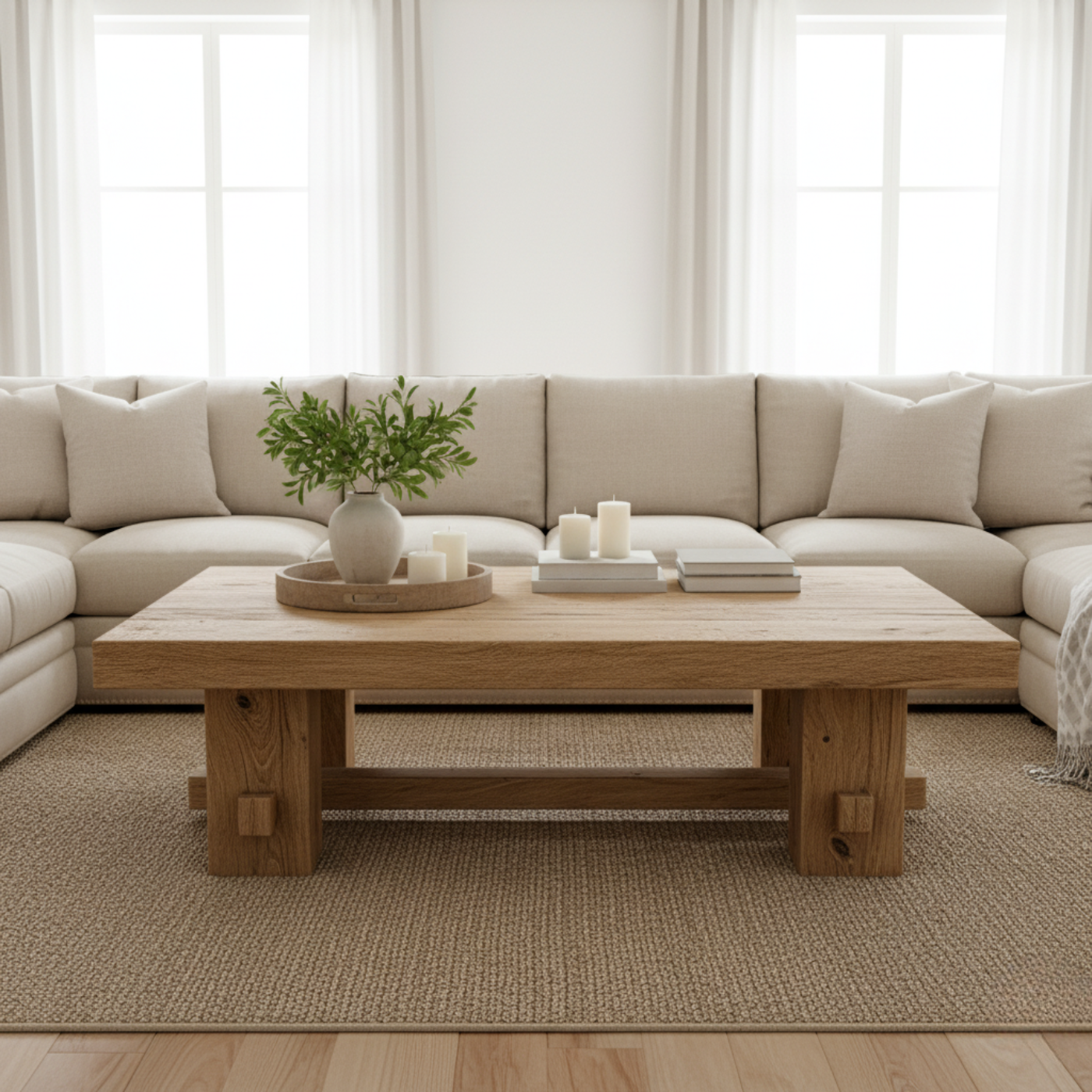 Handcrafted Solid Wood Coffee Table – Rustic Farmhouse Block Design for Living Room - view 1 of 6