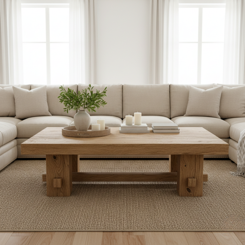 Handcrafted Solid Wood Coffee Table – Rustic Farmhouse Block Design for Living Room - view 1 of 6