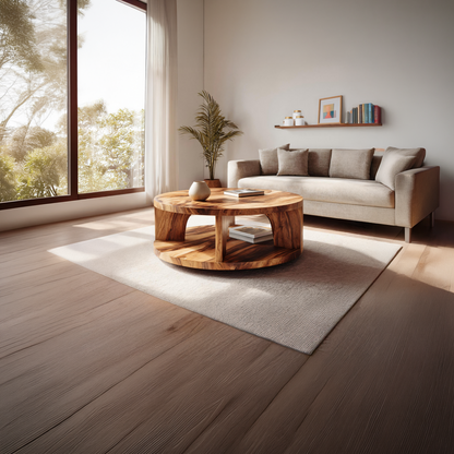 Round Solid Wood Coffee Table with Open Shelf Storage - view 6 of 7