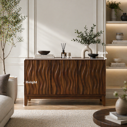 Solid Wood Fluted Console Sideboard – Modern Walnut Storage Cabinet - view 6 of 9