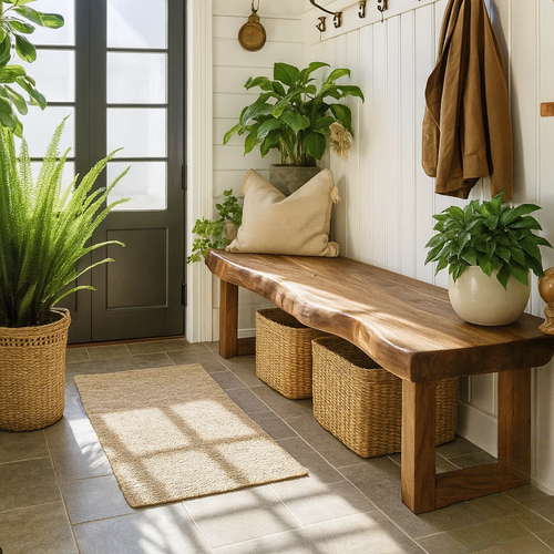 Handcrafted Solid Wood Bench – Live-Edge Entryway Bench with Organic Charm - view 1 of 5