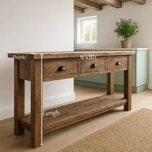 Rustic Solid Wood Console Table with Black Iron Handles, Handcrafted - view 2 of 5