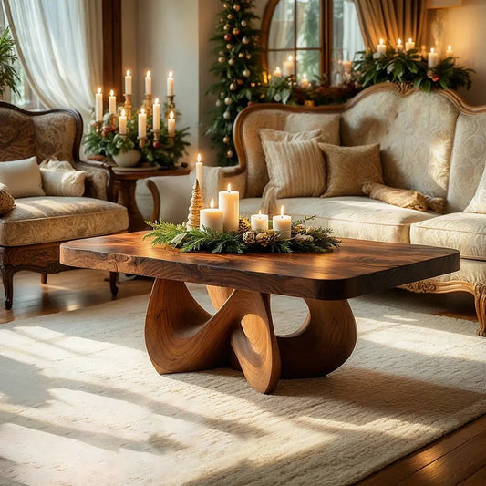 Square Natural Wood Coffee Table with Interwoven Sculptural Base - view 1 of 8