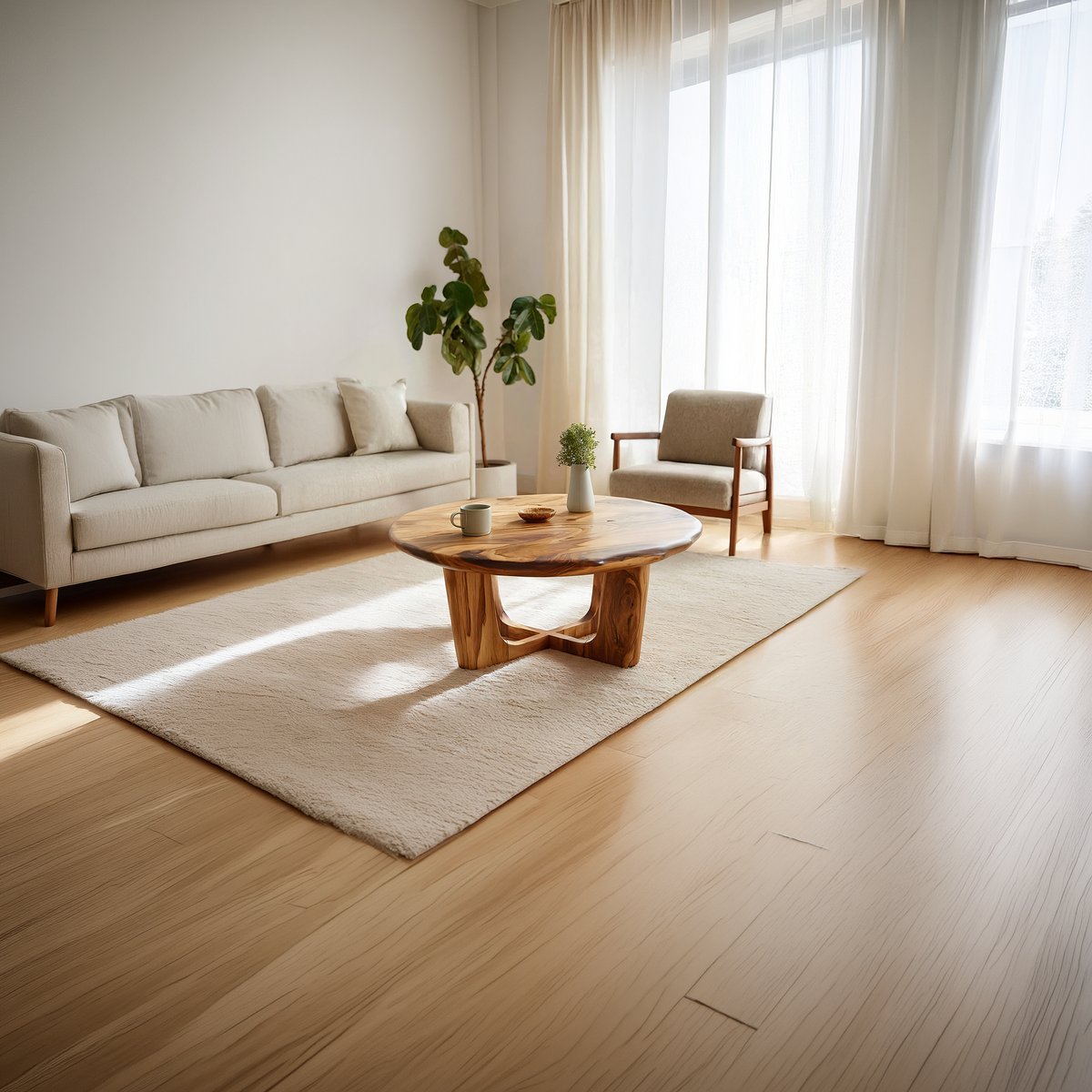 Round Live Edge Coffee Table with Open Cross Base Design - view 5 of 7
