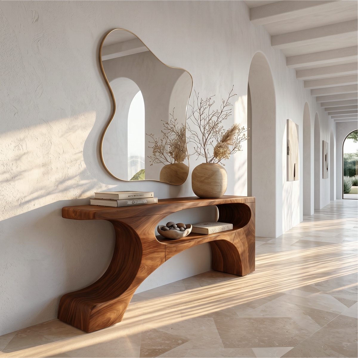 Contemporary Console Table With Organic Pedestal Design For Foyer - view 1 of 8