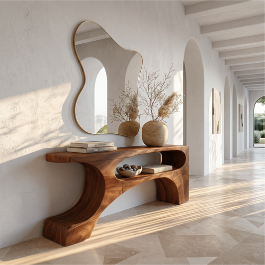 Contemporary Console Table With Organic Pedestal Design For Foyer - view 1 of 8