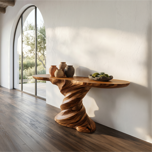 Organic Console Table With Sculptural Helix Base For Entryway - view 1 of 8