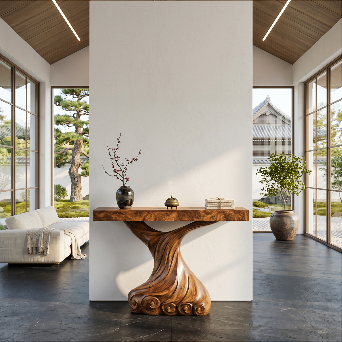 Contemporary Console Table With Carved Twist Form For Hallway - view 1 of 8