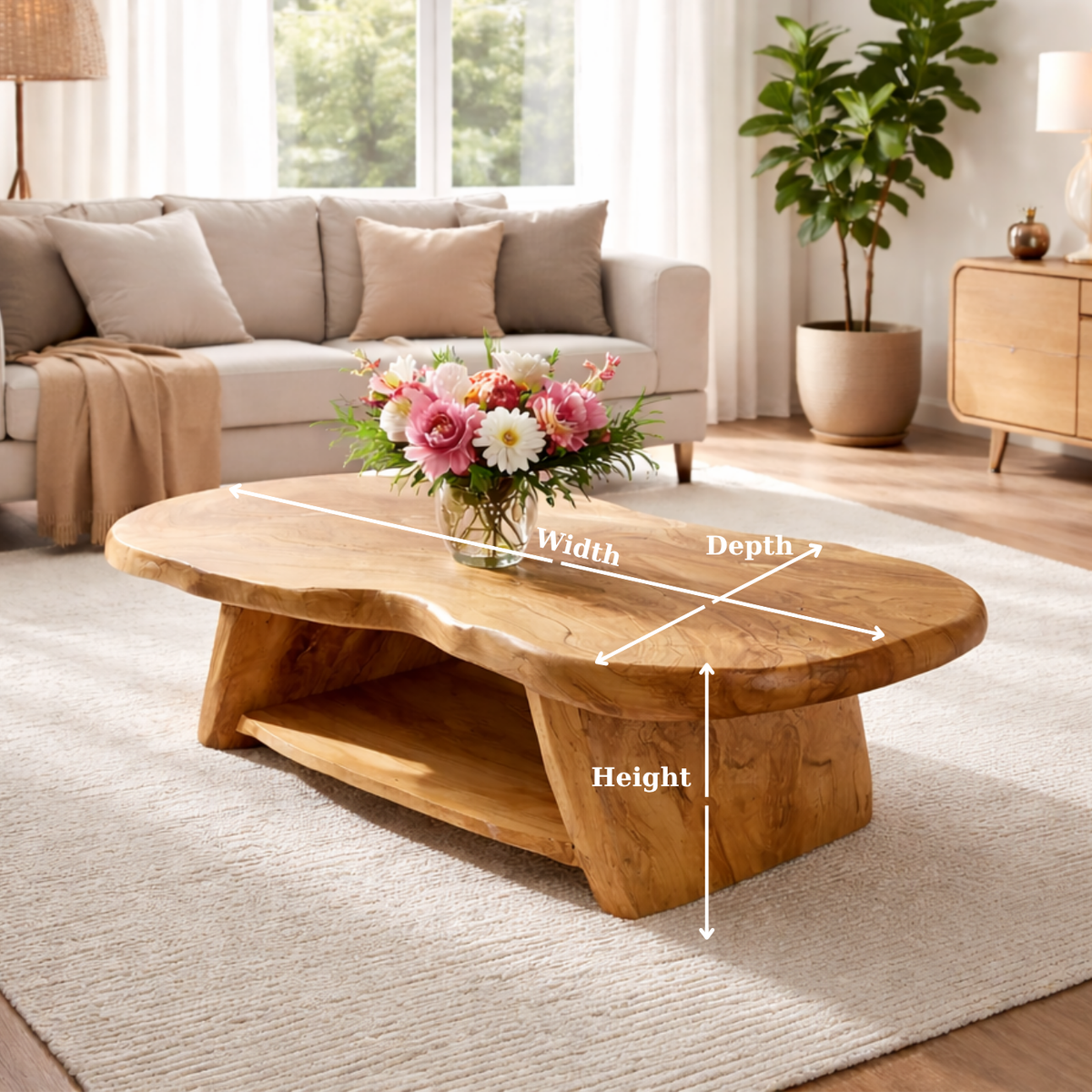 Organic Solid Wood Coffee Table with Sculpted Base in Light Natural Oak - view 3 of 9