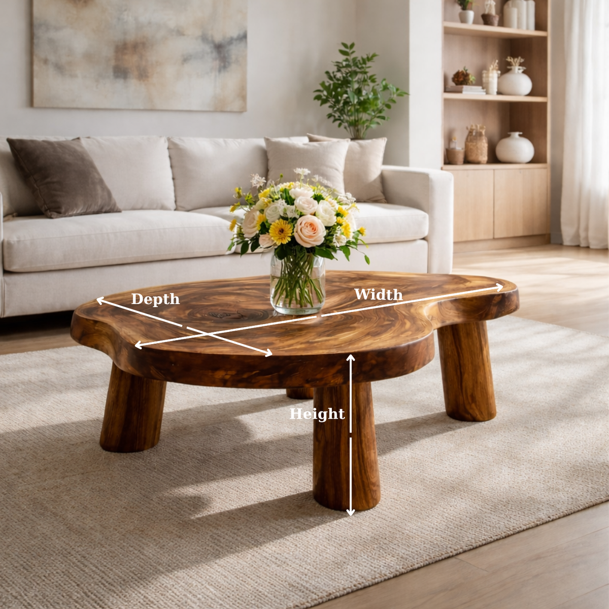 Live Edge Solid Wood Coffee Table with Chunky Legs in Warm Walnut Finish - view 6 of 9