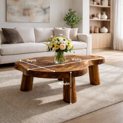 Live Edge Solid Wood Coffee Table with Chunky Legs in Warm Walnut Finish - view 6 of 9